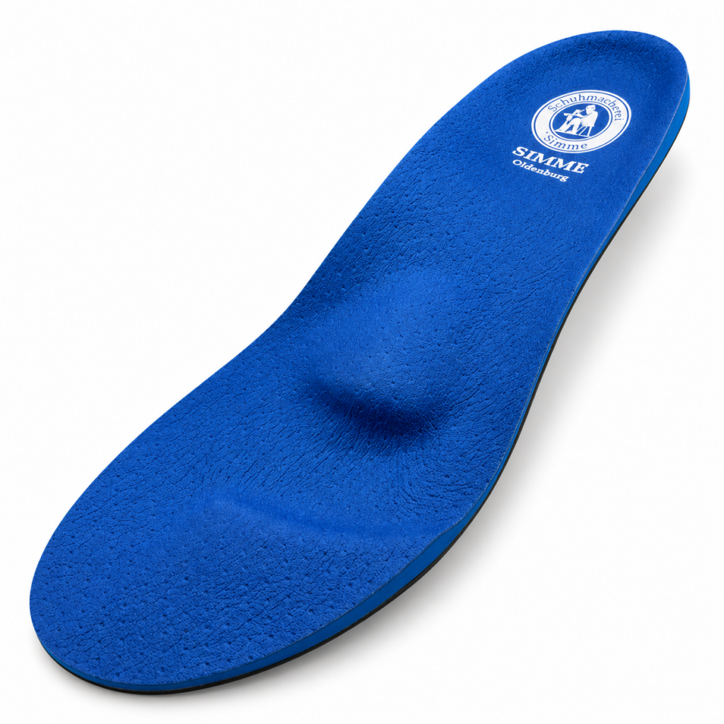 Blaue orthopädische Einlage mit strukturierter Oberfläche von Schuhmacherei Simme in Oldenburg