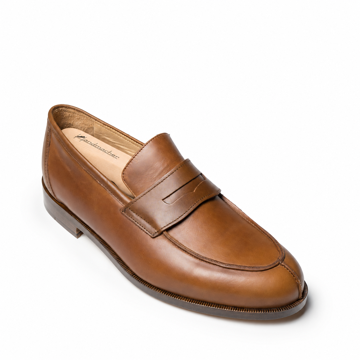 Cognacfarbener Handmacher-Pennyloafer aus Glattleder