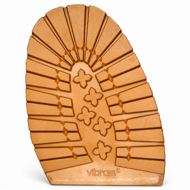 Caramelfarbene Vibram-Gummihalbsohle mit ausgeprägtem Stollenprofil