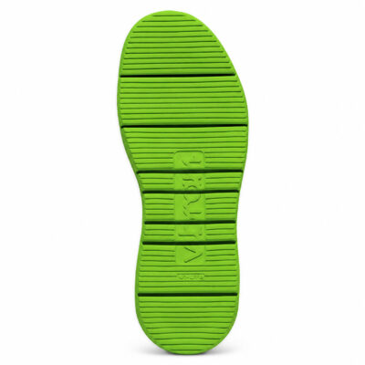 Grüne Vibram-Gloxi-Cut-Sohle mit Querprofil und tiefen Flexkerben